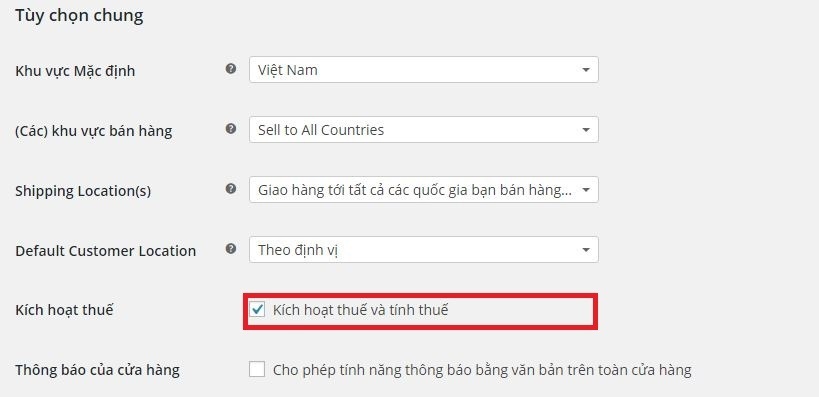 Thiết lập thuế trong Woocommerce